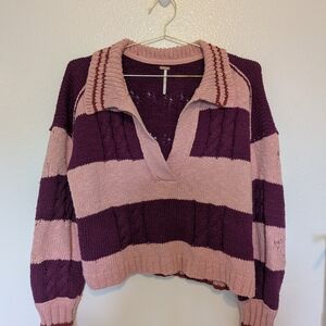 Free People V-Neck Sweater in Purple and Pink